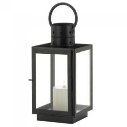 Accent Plus Square Flat Top Black Metal Lantern - 15 inches