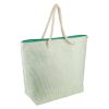 DII Shimmery Green Striped Woven Paper Beach Tote Bag