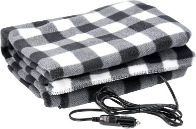 Electric Car Blanket- Heated 12 Volt Fleece Travel Throw for Car and RV-Great for Cold Weather;  Tailgating;  and Emergency Kits by Stalwart-BLACK/WHI