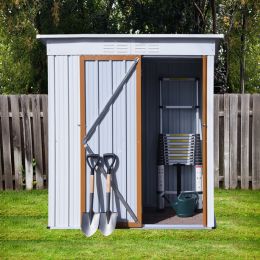 5 X 3 Ft Outdoor Storage Shed, Galvanized Metal Garden Shed With Lockable Doors, Tool Storage Shed For Patio Lawn Backyard Trash Cans