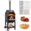 12" Wood Fried Pizza Oven with Wheels & Handle Labor-Saving 2-Layer Portable for Backyard Camping Site Park Outdoor Baking