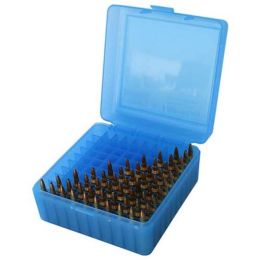 MTM Ammo Box 100 Round Flip-Top 223 204 Ruger 6x47 Clear Blue