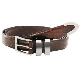 Italian Brown Lizard Texture Leather Belt w/ Silver Accents (Size 54/56)