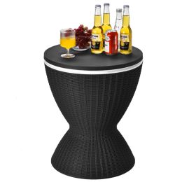 Patio 8 Gallon Patio Rattan Cooler Bar Table With Adjust Ice Bucket (type: Beverage Cooler Bar Table, Color: Black)