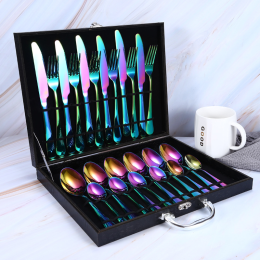 Elegant Western High-End Stainless Steel Tableware 24 Piece Set (type: knife and fork, Color: Black Color)