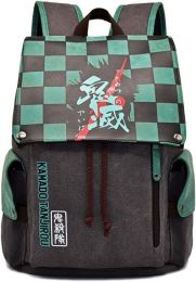 Afoxsos Japanese Anime Backpacks - Unisex Canvas Shoulder Bag for School and Office (10.6"x4.7"x16.5", Multicolors) (type: Demon Green)