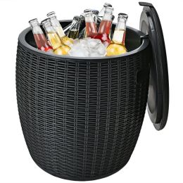 Patio Rattan Cool Bar 12 Gallon 4-in-1 Cocktail Table Side Table (type: Outdoor Coolers, Color: Black)