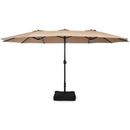 Outdoor Garden Market Double-Sided Twin Patio 15 Feet Umbrella with Crank And Base (type: Outdoor Umbrellas, Color: coffee)