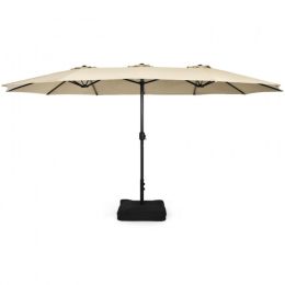 Outdoor Garden Market Double-Sided Twin Patio 15 Feet Umbrella with Crank And Base (type: Outdoor Umbrellas, Color: Beige)