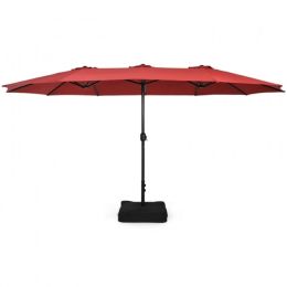 Outdoor Garden Market Double-Sided Twin Patio 15 Feet Umbrella with Crank And Base (type: Outdoor Umbrellas, Color: Wine)