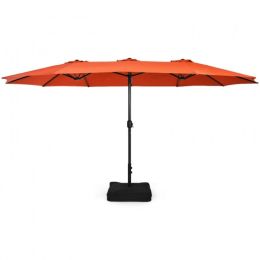 Outdoor Garden Market Double-Sided Twin Patio 15 Feet Umbrella with Crank And Base (type: Outdoor Umbrellas, Color: Orange)