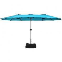 Outdoor Garden Market Double-Sided Twin Patio 15 Feet Umbrella with Crank And Base (type: Outdoor Umbrellas, Color: Turquoise)