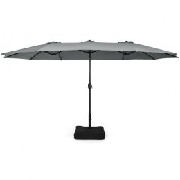 Outdoor Garden Market Double-Sided Twin Patio 15 Feet Umbrella with Crank And Base (type: Outdoor Umbrellas, Color: Gray)