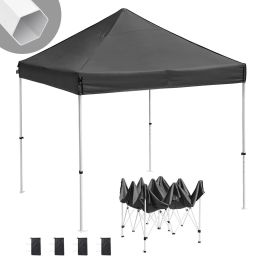 10X10ft EZ Pop Up Canopy Folding Gazebo/Black (Color: As Picture)